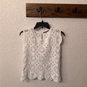 T Tahari White Crochet Sleeveless Blouse